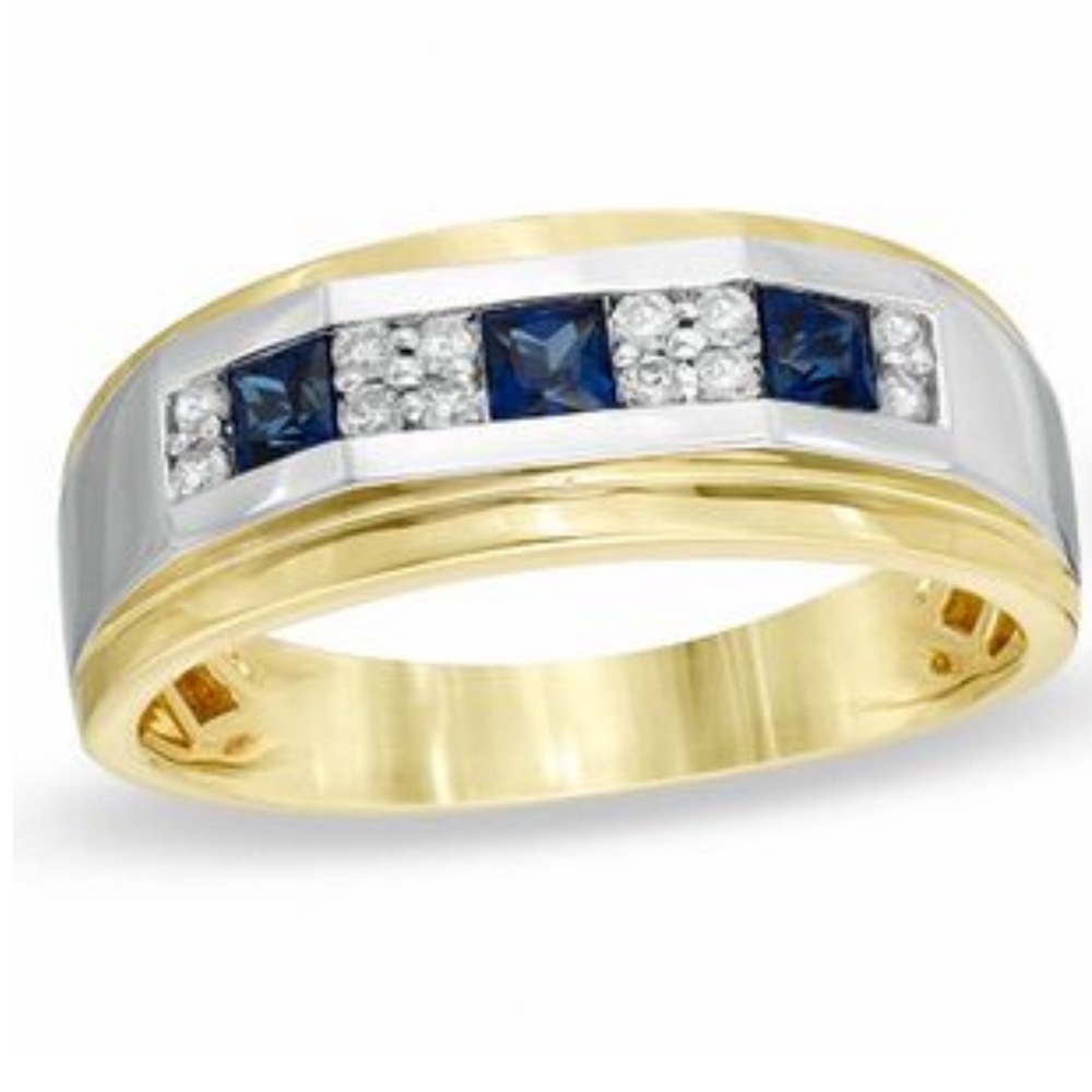 Two Tone Diamond and Sapphire Wedding Band